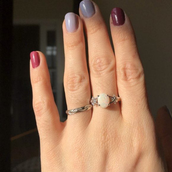 Classic Solitaire Oval Opal Promise Ring In Gold - Picture 13 of 16